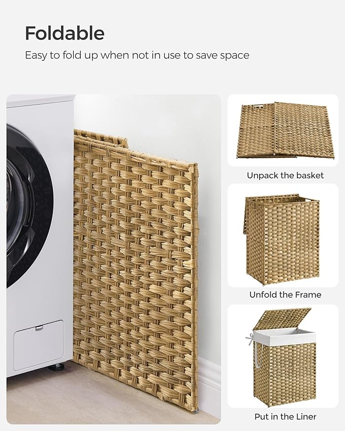 SONGMICS Laundry Hamper with Lid, 23.8 Gallon Synthetic Rattan Clothes Laundry - Field & Grace