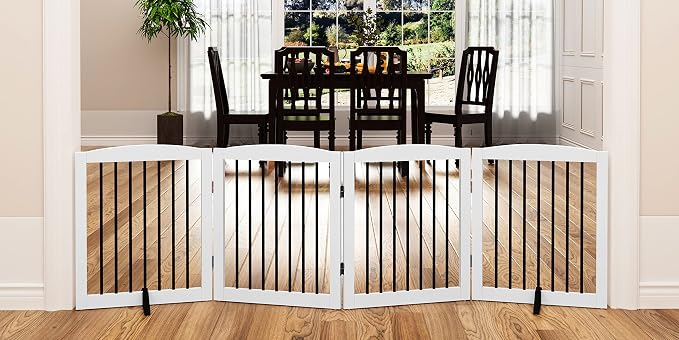 Freestanding Pet Gate for Dogs, Foldable Wooden Dog Gate for House, Indoor Dog by PUPETPO