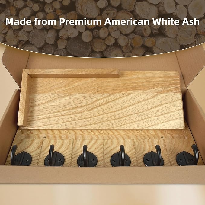 Key Holder Wall Decor-11.8" Solid Ash Wood Entryway Organizer - Image 2