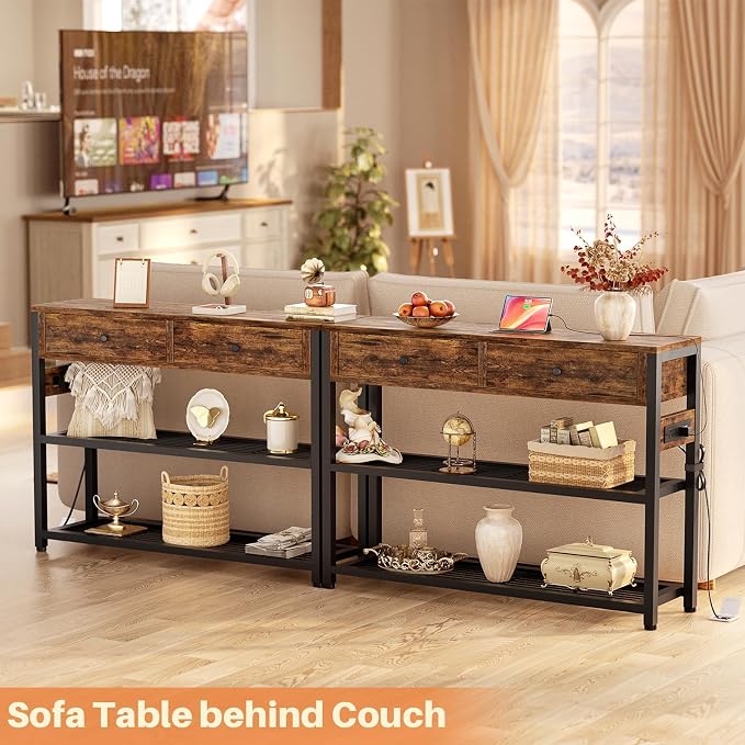 Ecoprsio Entryway Table with Outlets and USB Ports, Console Table with 2 Drawers - Image 7