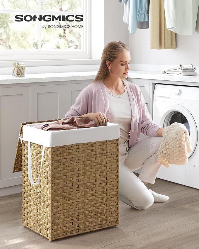 SONGMICS Laundry Hamper with Lid, 23.8 Gallon Synthetic Rattan Clothes Laundry - Field & Grace