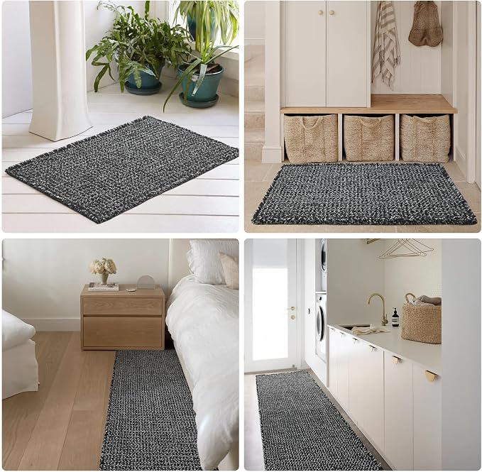 Black and White Bathroom Rugs, Waffle Bath Mat Non Slip Washable Super - Image 8