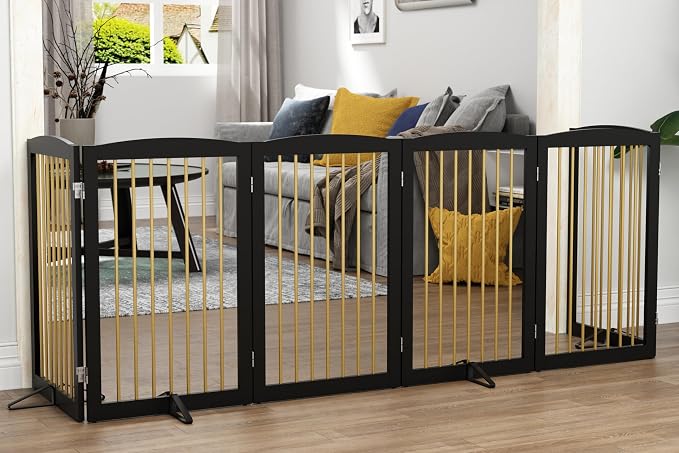 Freestanding Pet Gate for Dogs, Indoor Wooden Dog Gate for House, Extra Wide - Image 2
