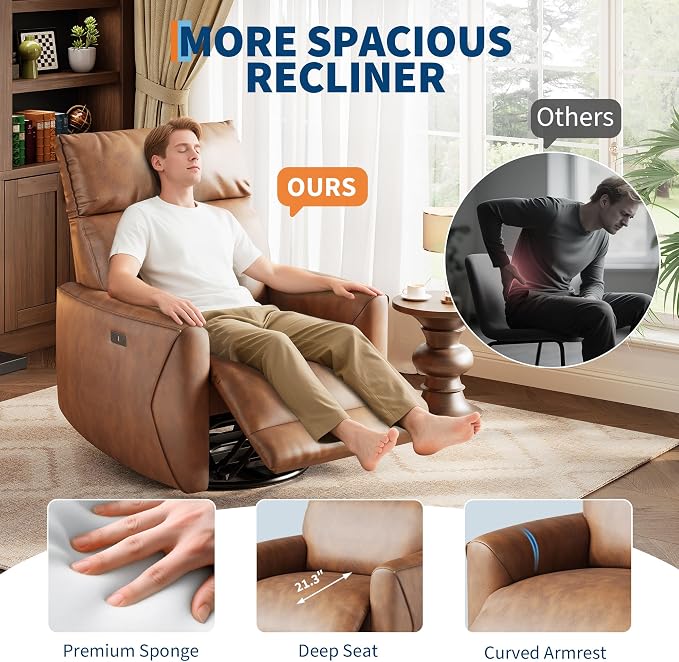 Power Recliner Chair, 270° Swivel Glider - Image 6