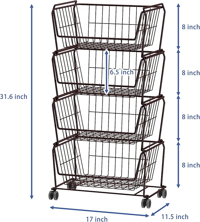 PUSDON Stackable Metal Storage Carts, Dual Use Shelf - Image 3