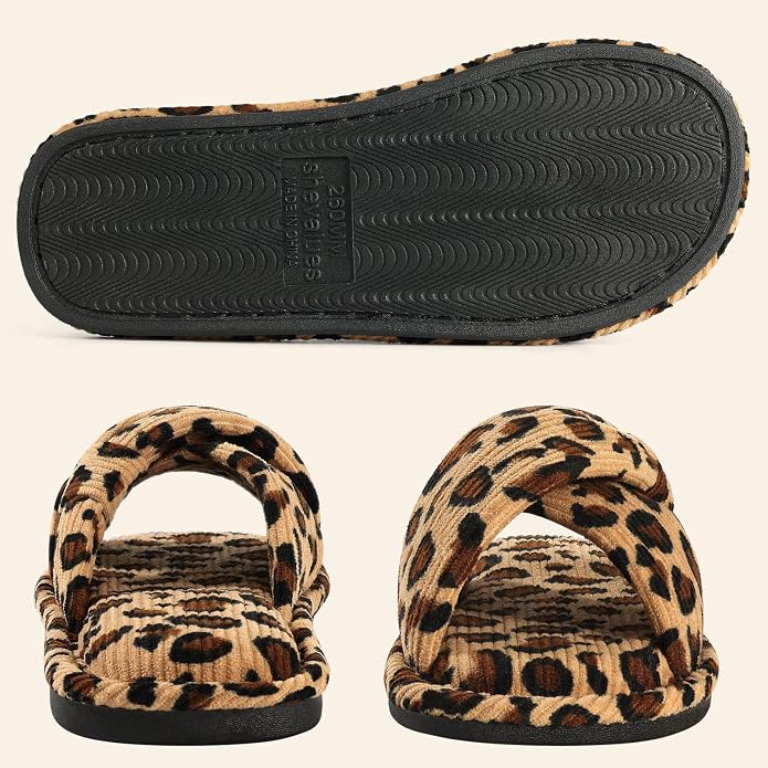 Evshine Fall House Slippers for Women Corduroy Cross Bow Indoor Slippers Open - Image 5