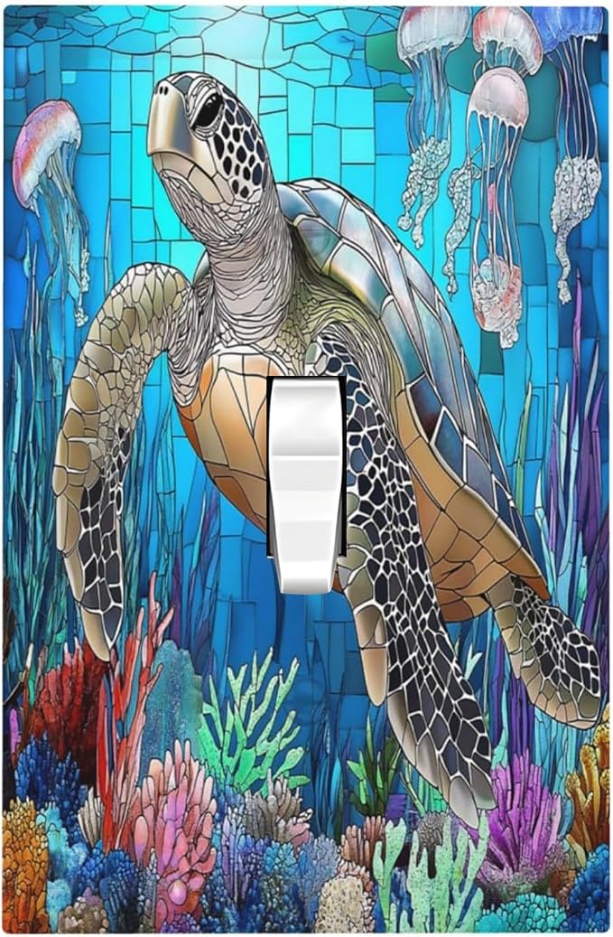 Decorative Light Switch Cover Nautical Sea Turtle Coral Jellyfish 1 Gang Single by Unknown