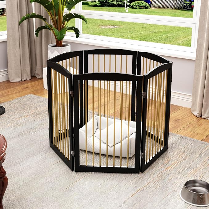 Freestanding Pet Gate for Dogs, Indoor Wooden Dog Gate for House, Extra Wide - Image 7