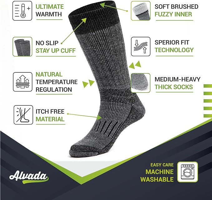Alvada Warm Thermal Wool Socks for Winter Moisture Wicking and Breathable Cozy - Image 2