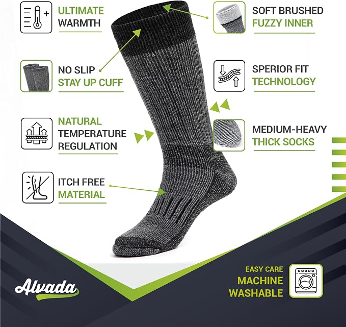 Alvada Warm Thermal Wool Socks for Winter Moisture Wicking and Breathable Cozy - Image 2