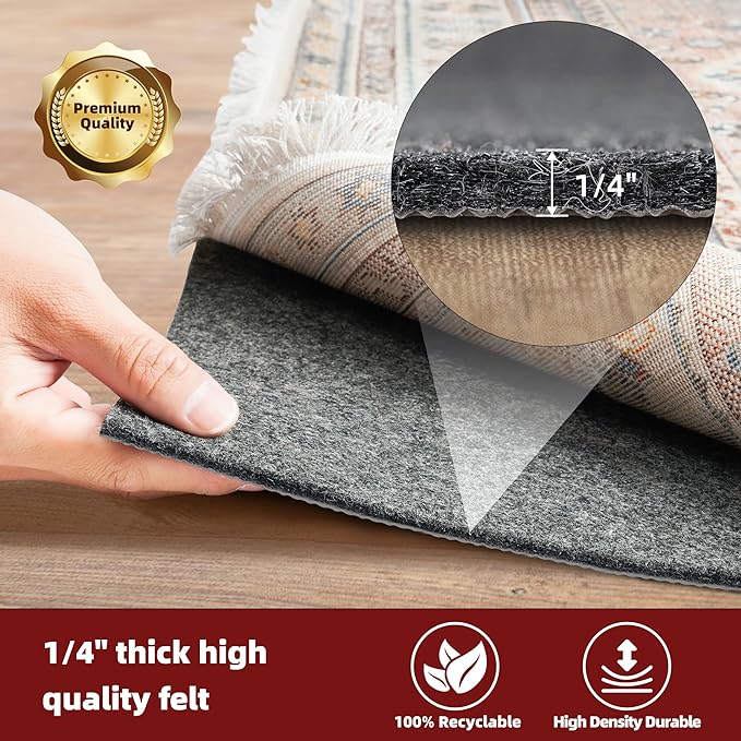 BAGAIL Felt and Natural Rubber Backing Rug Pads 1/4” Thick, 10 x 14 Ft Non Slip - Image 3