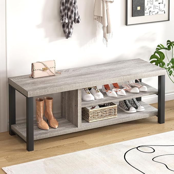 FOLUBAN Shoe Storage Bench, Rustic Wood Entryway Bench - Image 7