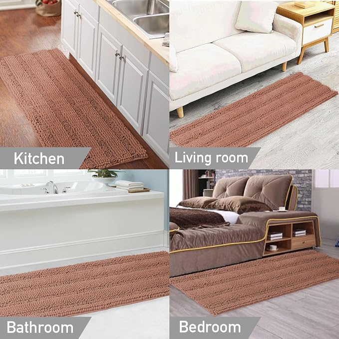 Turquoize Bathroom Runner Rug Extra Long Chenille Area Rug Non-Slip Bath Room - Image 6
