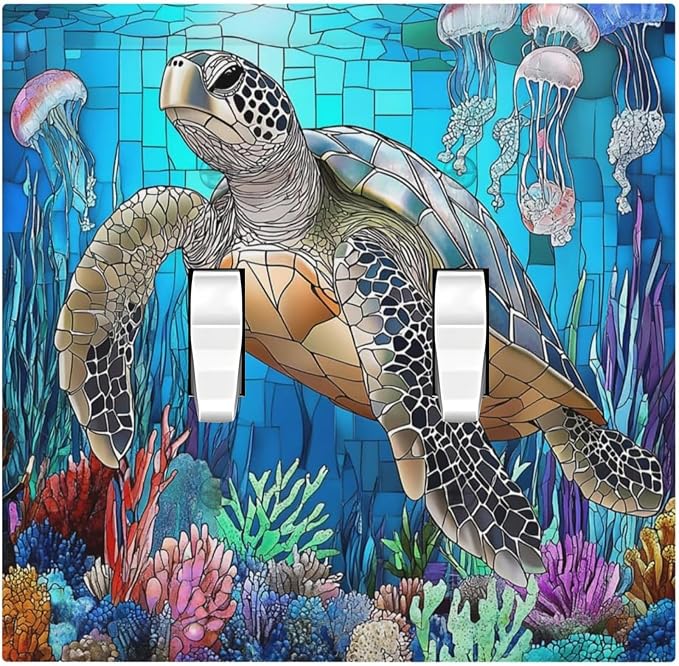 Decorative Switch Plates Nautical Sea Turtle Coral Jellyfish 2 Gang Double by Unknown