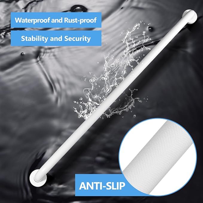 Shower Grab Bar, 2 Pack 39.4 Inch White Bathroom Grab Bar, 1.25" Diameter 304 - Image 3