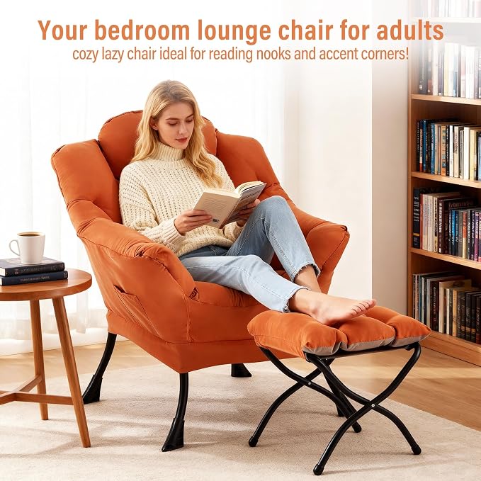 Lazy Chair with Ottoman, Modern Chair with Folding Footrest, Lounge Accent Chair - Image 8