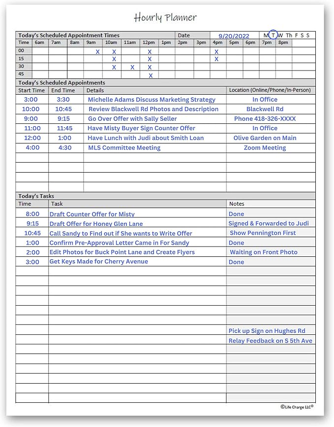 Hourly Planner Notepad. 60 Page Planning Pad w/Appointment Time Block, Task Log - Field & Grace