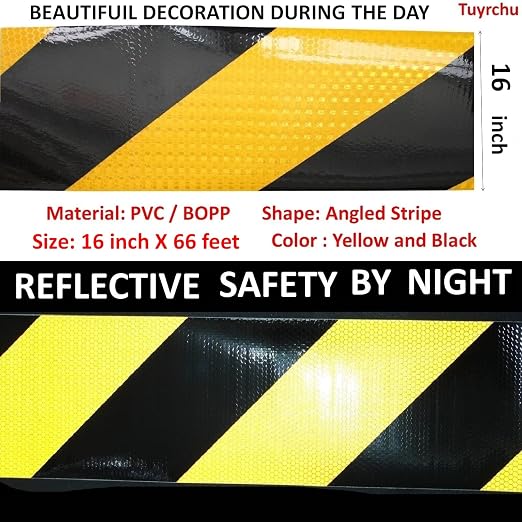 Reflective Tape Yellow Black 16 inch Wide, Outdoor Waterproof Hazard - Image 3