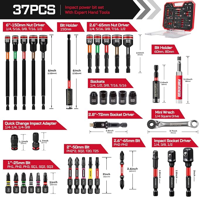 37Pcs Tools Set Packaged with Plastic Toolbox Storage Case, Include Screwdriver - Image 2