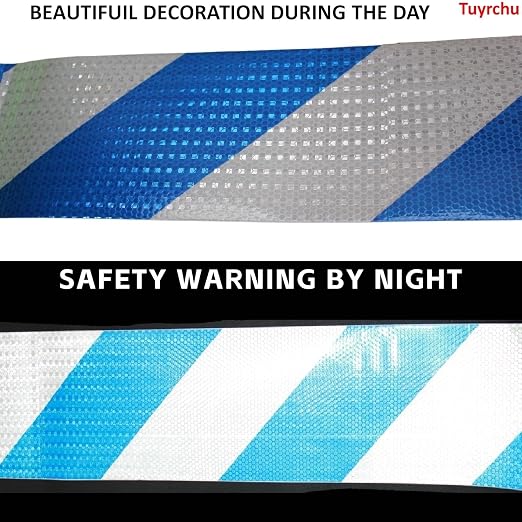 Reflective Tape Blue White 8 inch X 10 feet, Outdoor Waterproof High Visibility - Image 3