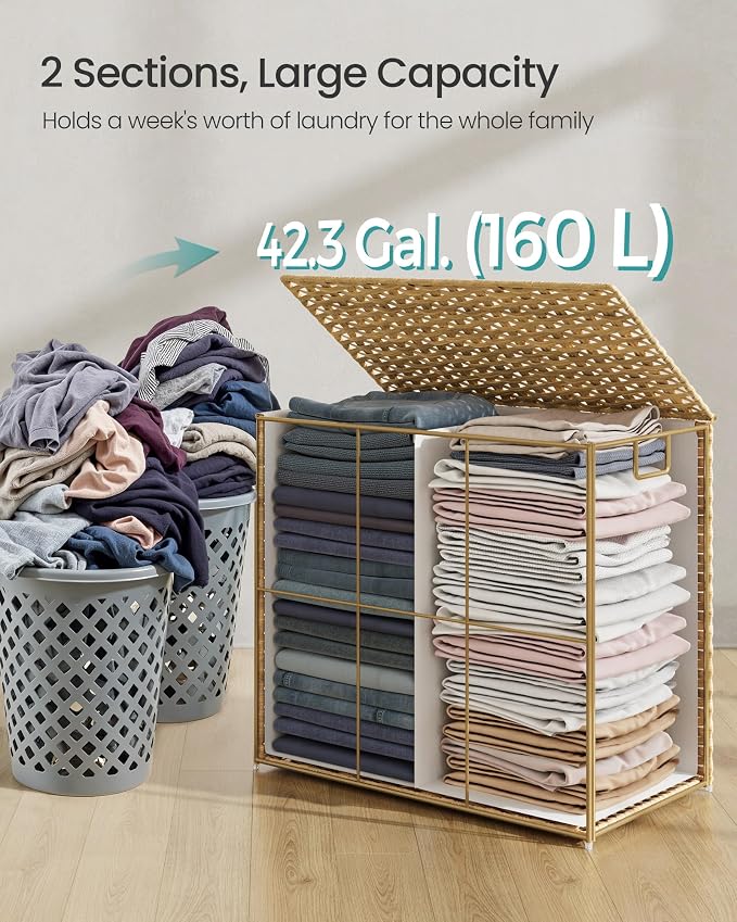 SONGMICS Laundry Hamper with Lid, 42.3 Gallon Synthetic Rattan Clothes Laundry - Field & Grace