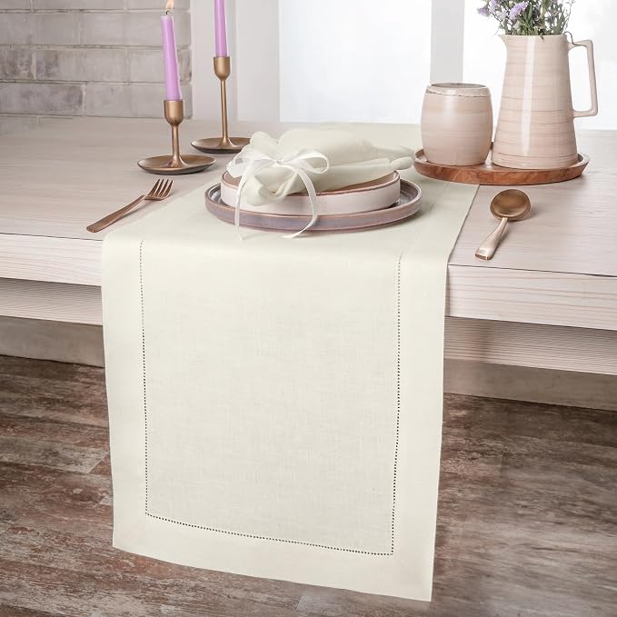 D'Moksha Homes Linen Ivory Table Runner 120 Inches Long - Image 2