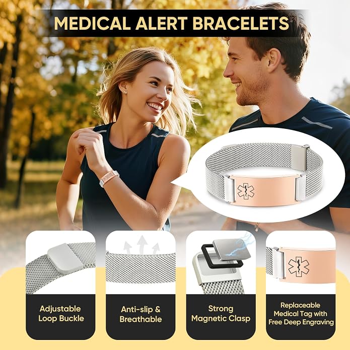 VNOX Medical Alert Id Bracelet for Men Women, Custom Engraving Adjustable - Image 2