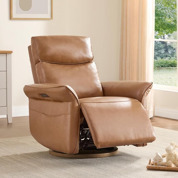 CHITA Genuine Leather Power Recliner Chair, Electric Triple-Motor Swivel Glider - Image 8