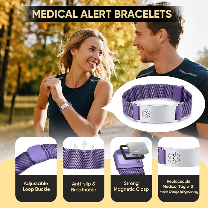VNOX Medical Alert Id Bracelet for Men Women, Custom Engraving Adjustable - Image 2