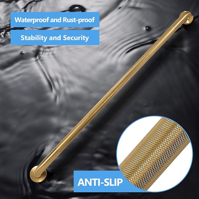 Shower Grab Bar, 2 Pack 39.4 Inch Gold Bathroom Grab Bar, 1.25" Diameter 304 - Image 4