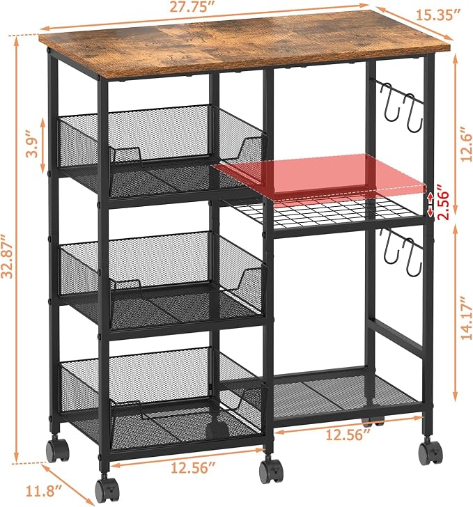 Rolling Kitchen Storage Microwave Cart, Kitchen Island - Image 6