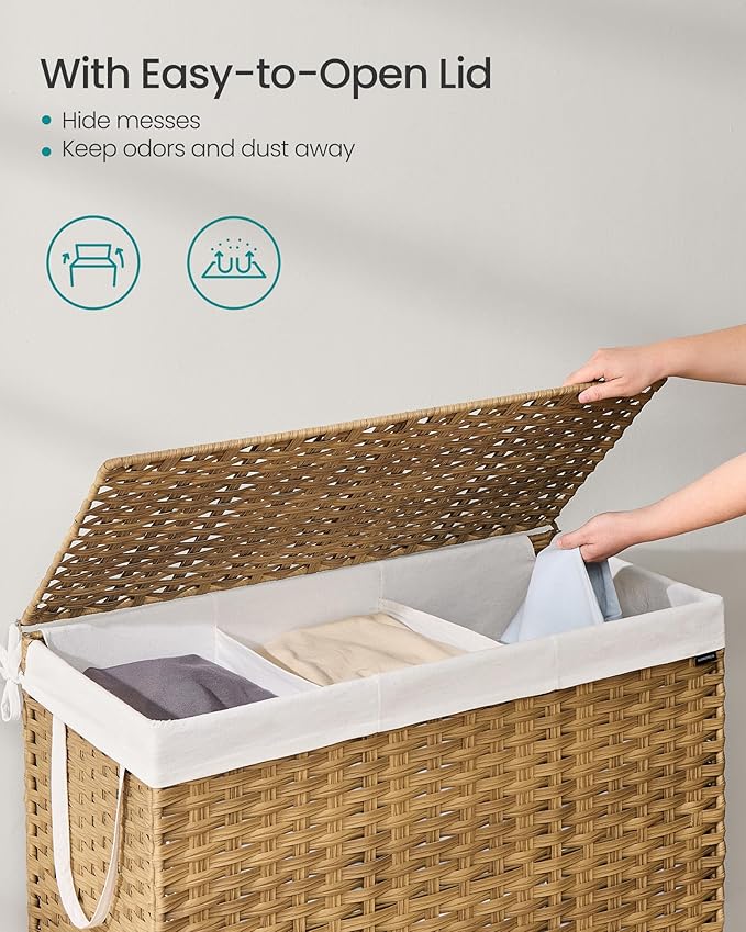 SONGMICS Laundry Hamper with Lid, 52.8 Gallon Synthetic Rattan Clothes Laundry - Field & Grace