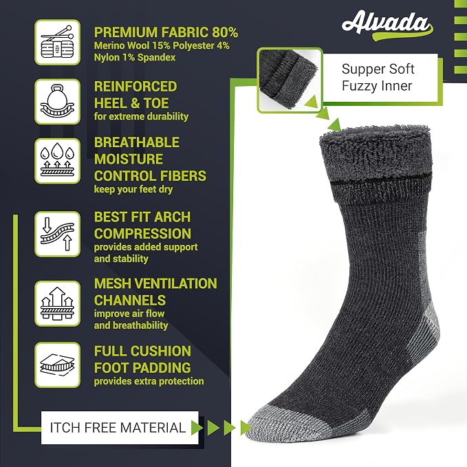 Alvada Warm Thermal Wool Socks for Winter Moisture Wicking and Breathable Cozy - Image 3
