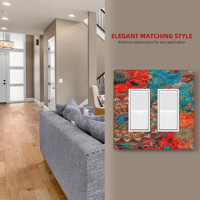 Abstract Ombre Colorful Indian Mandala Double Rocker Light Switch Cover 2 Gang - Image 7