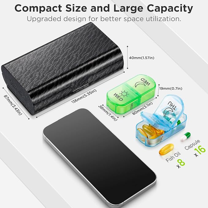 Zannaki Metal XL Weekly Pill Organizer 2 Times a Day, Large Travel Daily Pill - Image 2