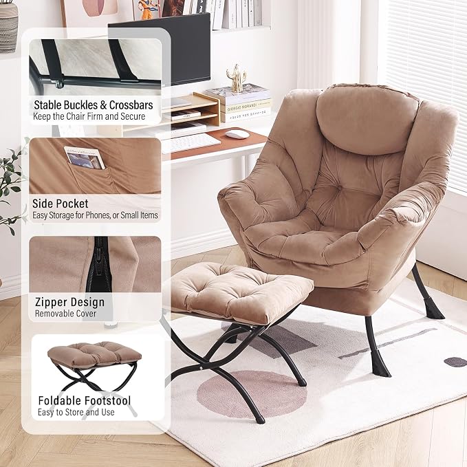 Lazy Chair with Ottoman, Modern Chair with Folding Footrest, Lounge Accent Chair - Image 5
