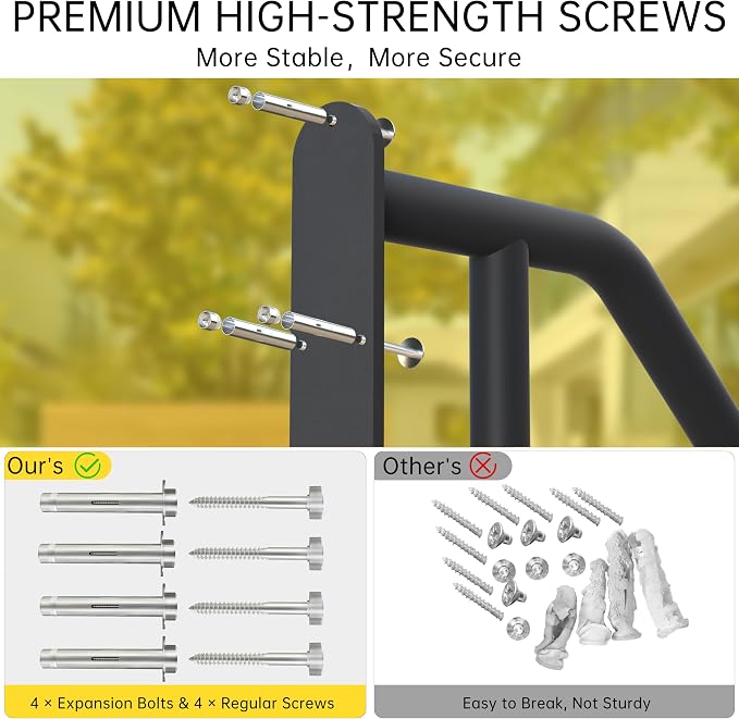 Hand Rails for Outdoor Steps, Handrails for Exterior Steps, Heavy-Duty Non-Slip - Image 4