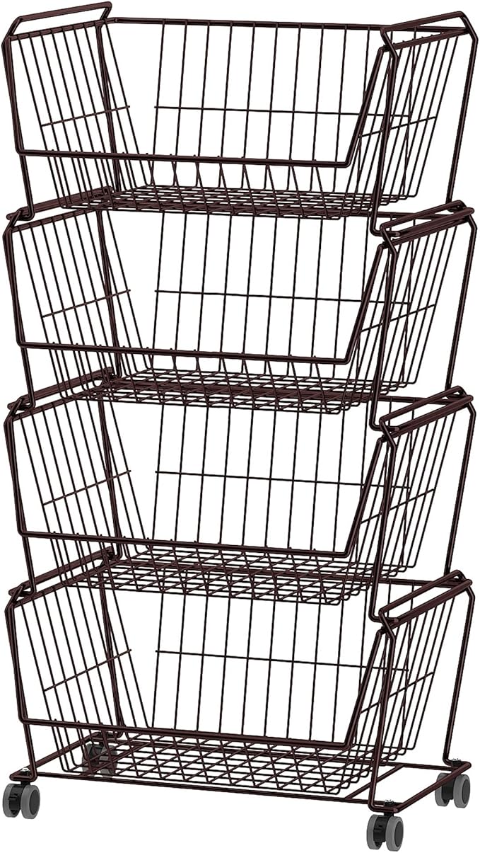 PUSDON 4-Tier Stackable Metal Storage Baskets, Anti-Rust Fruit Vegetable Rack by PUSDON