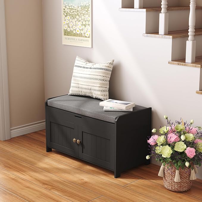 HOMEFORT 30" Shoe Bench with Lift Top Storage, Entryway Bench with Cushioned - Image 2
