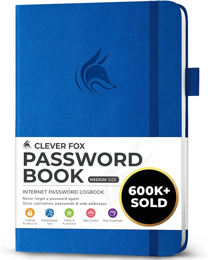 Clever Fox Password Book with alphabetical tabs. Internet Address Organizer by CleverFox