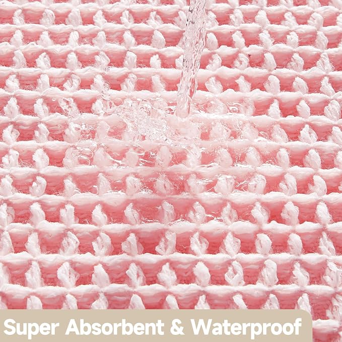 Light Peachy Pink Bathroom Rugs, Waffle Bath Mat Non Slip Washable Quick Dry - Image 7