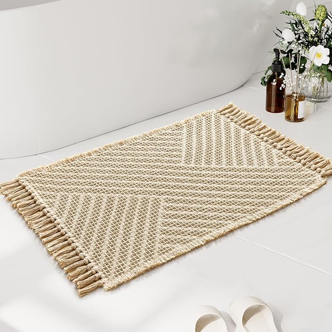 H.VERSAILTEX Waffle Bath Mat Super Absorbent Boho Bath Mat Non Slip Bath Rugs by HVERSAILTEX