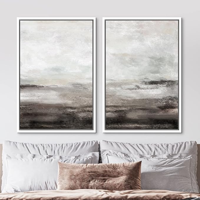 MUDECOR Framed Wall Art Print Set Brown and Gray Grunge Paint Stroke Landscape - Image 2