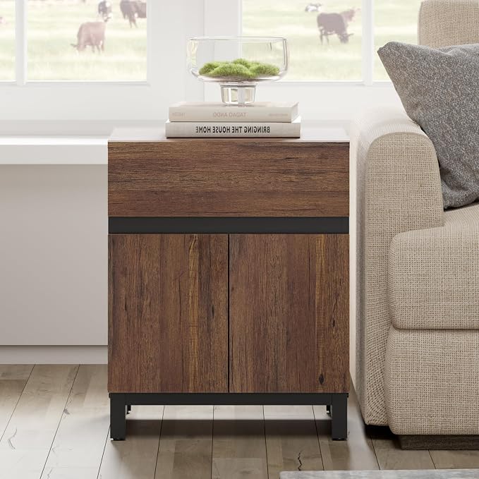 WAMPAT Modern End Table with 1 Drawer & 1 Storage Cabinet, Farmhouse Sofa Table - Image 4