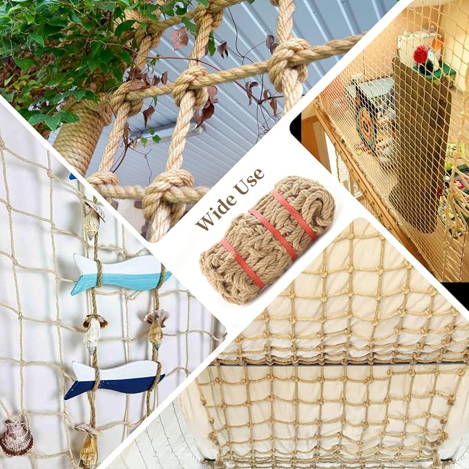 Jute Hemp Rope Net, Heavy Duty Natural Climbing Safety Rope Netting Balcony - Image 7