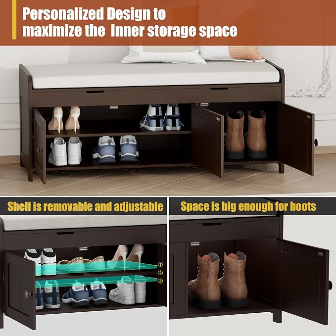 HOMEFORT 41.3" Shoe Bench with Lift Top Storage, Entryway Bench with Cushioned - Image 6