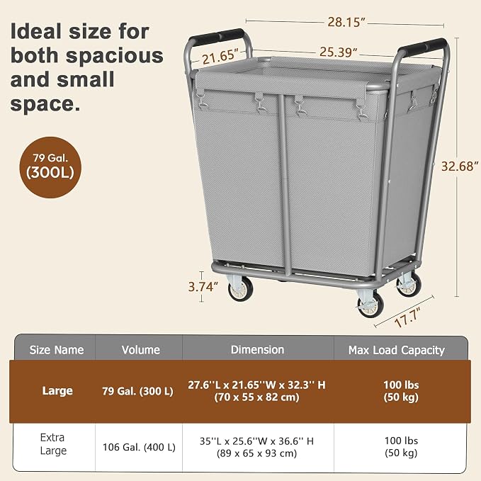 Hoctieon Large Laundry Cart - Field & Grace