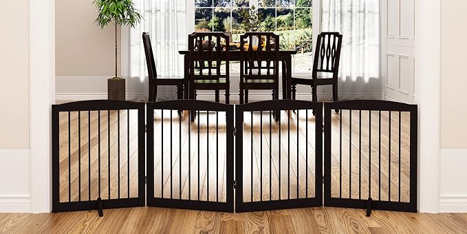 Freestanding Pet Gate for Dogs, Foldable Wooden Dog Gate for House, Indoor Dog by PUPETPO