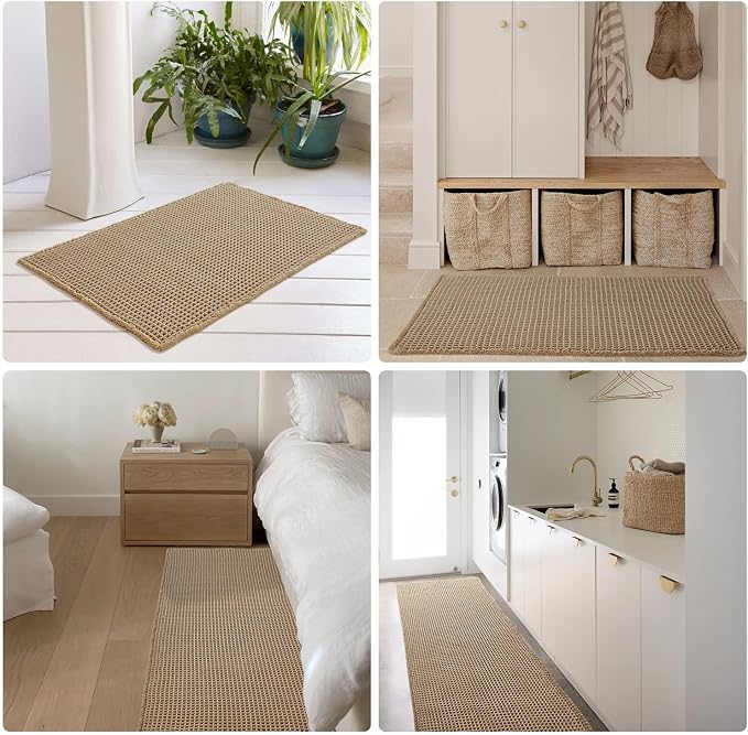 Cream White Long Bathroom Rugs, Waffle Runner Rug Bathroom Non Slip Washable - Image 8