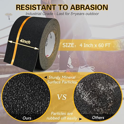 S&X Grip Tape for Stairs 4 Inch x 60 Ft, 2X Longer Heavy Duty Anti Slip - Image 2